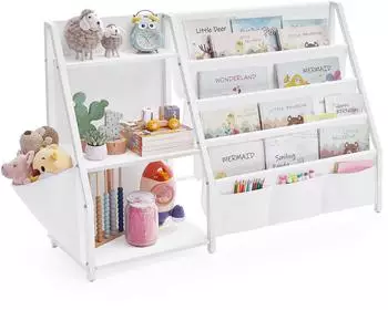 Songmics Kinderregal mit Seitentasche, 75cm hoch, weiß (GKRDE024W01)