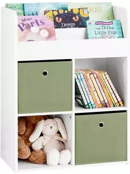 SoBuy Kinder-B&uuml;cherregal mit 2 Stoffboxen, Holz, wei&szlig; (KMB79-W)