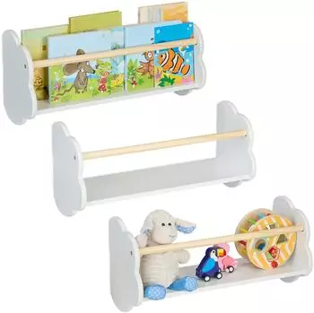 Relaxdays Wolkenregal Kinder Wandregal, 3er Set (50x18x24cm)