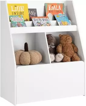 SoBuy KMB83 Kinderb&uuml;cherregal mit Spielzeugtruhe, Holz, Wei&szlig; (KMB83-W)
