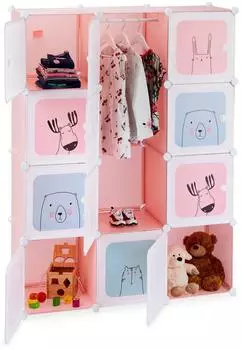 Relaxdays Kinderregal DIY Steckregal Kunststoff 9 F&auml;cher, M&auml;dchen