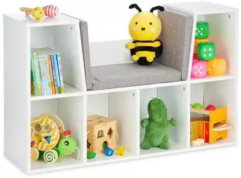 Relaxdays Kinderregal mit Sitzbank, 6 F&auml;cher, gepolstert (103x30x63cm)