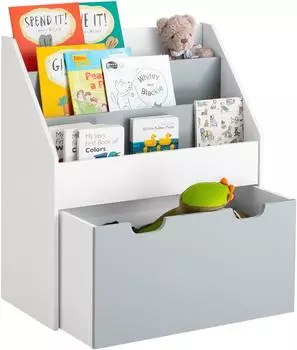 SoBuy KMB17-HG Kinder-B&uuml;cherregal 3 Ablagef&auml;cher Wei&szlig;/Grau (KMB17-HG)