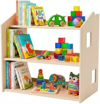 Relaxdays Kinderregal Hausform Montessori, 3 Ebenen, Holz, 59x61x39cm (10053024_470)