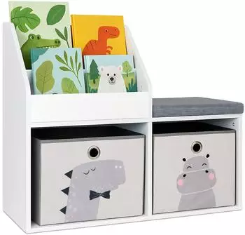 Relaxdays Kinder-Sitzbank mit Bücherregal