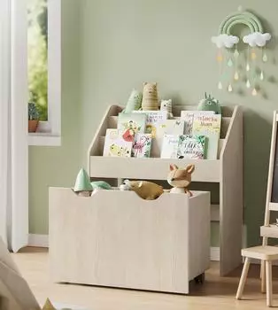 Songmics Spielzeugregal 3 Regalebenen auf Rollen, haferflockenbeige