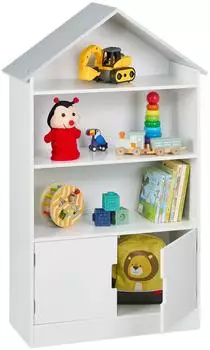 Relaxdays Kinderregal Hausform, weiß/grau, 68x28x115cm