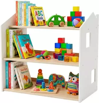 Relaxdays Kinderregal Haus-Form Montessori, 3 Fächer, 59x61x39cm (10053024_469)