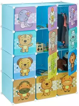 Relaxdays Steckregal Kinderzimmer mit Tiermotiven, blau, Kunststoff, 145x110x46,5cm