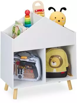 Relaxdays Kinderregal Hausform, weiß/hellbraun (60x30x67cm)