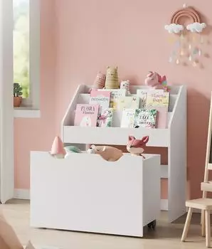 Songmics Spielzeugregal mit 3 Regalebenen auf Rollen, weiß, 70cm