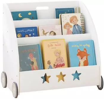 Relaxdays Kinderbücherregal fahrbar, weiß, 57x62x42cm (10051406_49)
