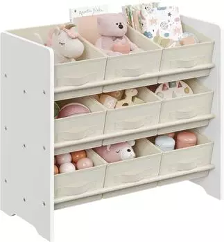 Songmics Kinderregal mit 9 Aufbewahrungsboxen aus Vliesstoff, 29,5x62,5x60cm