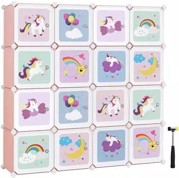 Songmics Kinderregal mit 16 Würfeln und Türen, Kunststoff, rosa (LPC906P01)