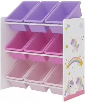 en.casa Muxía Kinderregal 9 Ablagekisten Einhorn-Motiv weiß/rosa/lila (PXJW-010x)