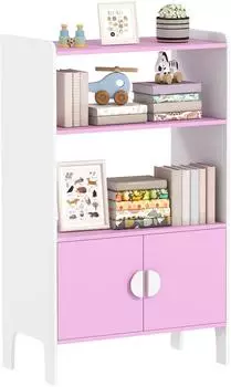 AIYAPLAY Kinderregal mit 2 Ablagen und 2 Schränken, rosa, 60x35x100cm (311-096V90PK)