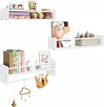 Woltu Kinder-Wandregal 3er Set, Massivholz, weiß, 40/50/60cm (W0ITT0176)