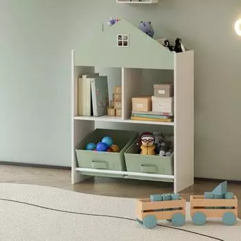 en.casa Vipsali Kinderregal mit 2 Faltboxen, Haus-Optik, 90x60x27cm, mintgr&uuml;n/wei&szlig;