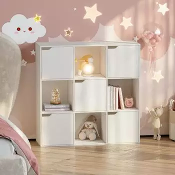 en.casa Ljunshund Kinderregal 9 F&auml;cher, 5 T&uuml;ren, 90x90x30cm, wei&szlig;