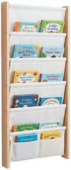 Relaxdays Kinder-Wandregal mit 7 Stofftaschen, weiß