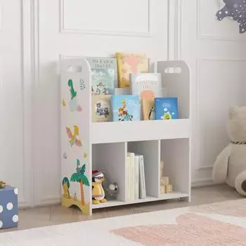 en.casa R&oslash;yrvik Kinderregal 6 F&auml;cher, Dinosaurier-Motiv, 75x62x29cm