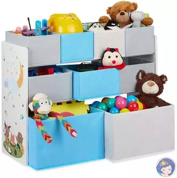 Relaxdays Kinderregal mit Motiv und 9 Boxen