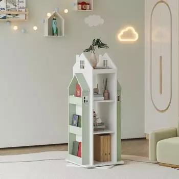 en.casa Vipsali Kinderregal drehbar, Hausdesign, 108x40x40cm, mintgr&uuml;n/wei&szlig;
