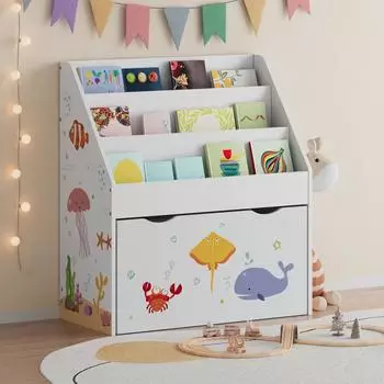 en.casa Aarnskona Kinderregal mit Schublade, 70x63x30cm, Aqua Dream