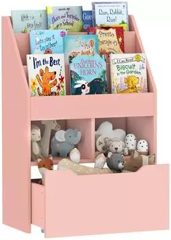 HomCom Kinderregal mit Schublade, 3 Ablagef&auml;chern, 2 offenen F&auml;chern, rosa (60x29,9x90cm)