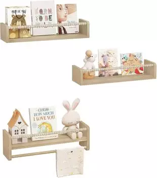 Woltu Kinder-Wandregal 3er Set, Massivholz, natur, 40/50/60cm