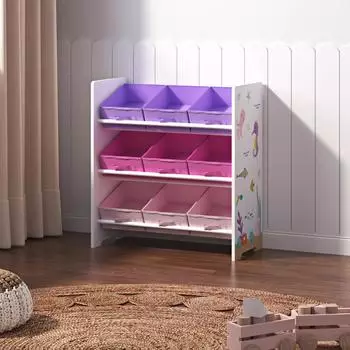 en.casa Boiro Kinderregal 9 Boxen Ozean-Motiv, rosa/lila