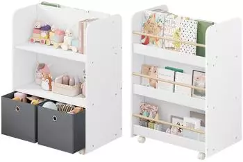 Woltu Kinderregal 2in1 mit Rollen, zweiseitig, weiß (W0ETT0072)