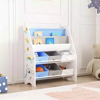 en.casa Ponteceso Kinderregal 6 Boxen, Koala-Motiv, wei&szlig;/grau/blau, 62x74x27cm (800000542505)