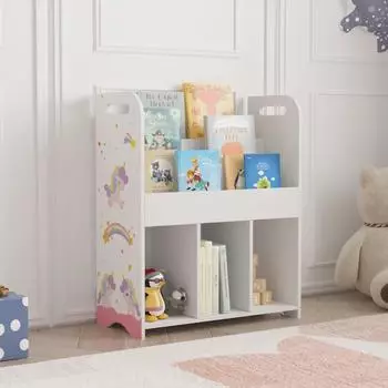 en.casa R&oslash;yrvik Kinderregal 6 F&auml;cher, Einhorn-Motiv, 75x62x29cm