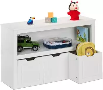 Relaxdays Kinderregal mit 3 Boxen auf Rollen, wei&szlig;, 102x60x30cm