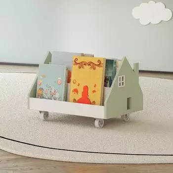 en.casa Vipsali Kinderregal auf Rollen, 4 F&auml;cher, mintgr&uuml;n/wei&szlig;, 50x33x34cm