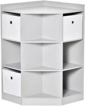 HomCom Kinderregal Eckregal mit 3 Aufbewahrungsboxen, 7 F&auml;cher, grau