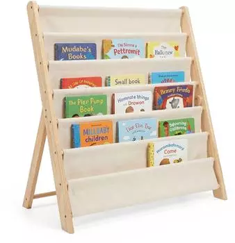 Relaxdays Kinderb&uuml;cherregal Holz und Stoff