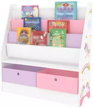 en.casa Neda Kinderregal mit Einhorn-Motiv 74x71x23cm, wei&szlig;/lila/rosa