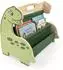 Relaxdays Kinderbücherregal Dino, Holz, 4 Stofffächer, beidseitig, 34x44x31cm (10054041_1179_IT)