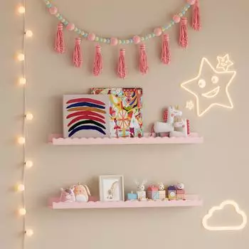 en.casa Vestnes Kinder-Wandregal 2er-Set, 60x10x5cm, rosa (Cotton Candy)