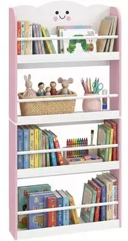 AIYAPLAY Kinderb&uuml;cherregal 4 Etagen, rosa, 60x15x120cm