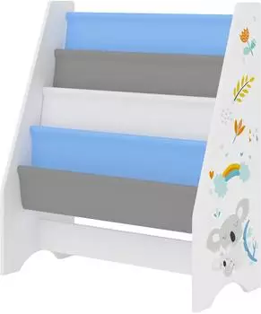 en.casa Fisterra Kinder-Bücherregal 4 Ablagefächer, weiß/grau/blau (800000542511)
