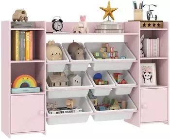 OKWISH Kinderregal mit 8 herausnehmbaren Boxen, MDF und Metall, rosa, 140x90x30cm