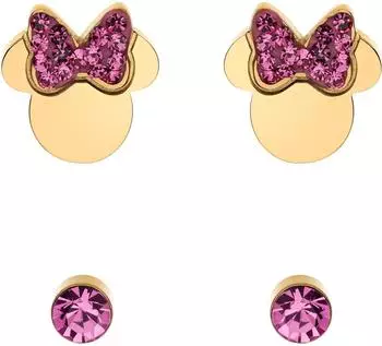 Disney Minnie Mouse Ohrringe 2er-Set, Edelstahl, rosa Zirkonia (S600149YRPL-B.CS)