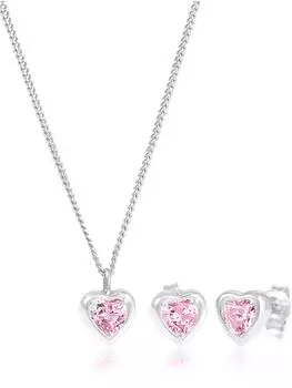 Elli Schmuckset Kinder Herz Zirkonia rosa, 925 Sterlingsilber (90721)
