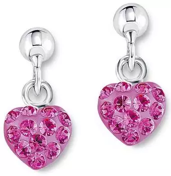 Amor Herz-Ohrstecker Sterlingsilber mit Kristallglas, pink, Mädchen (9210435)