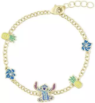 Disney Stitch Armband vergoldet mit Ananas- und Blumenanhänger, verstellbar (BF00716YRWL-65.PA)