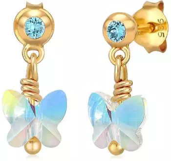 Elli Ohrhänger Kinder Schmetterling mit Kristall, türkis/gold (0310980120)
