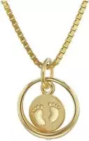 trendor 75395 Taufring Babyf&uuml;&szlig;e Gold 585 / 14 Karat mit vergoldeter Kette